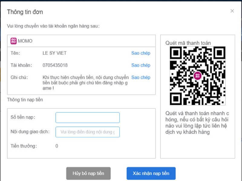 Cách nạp tiền qua ví momo